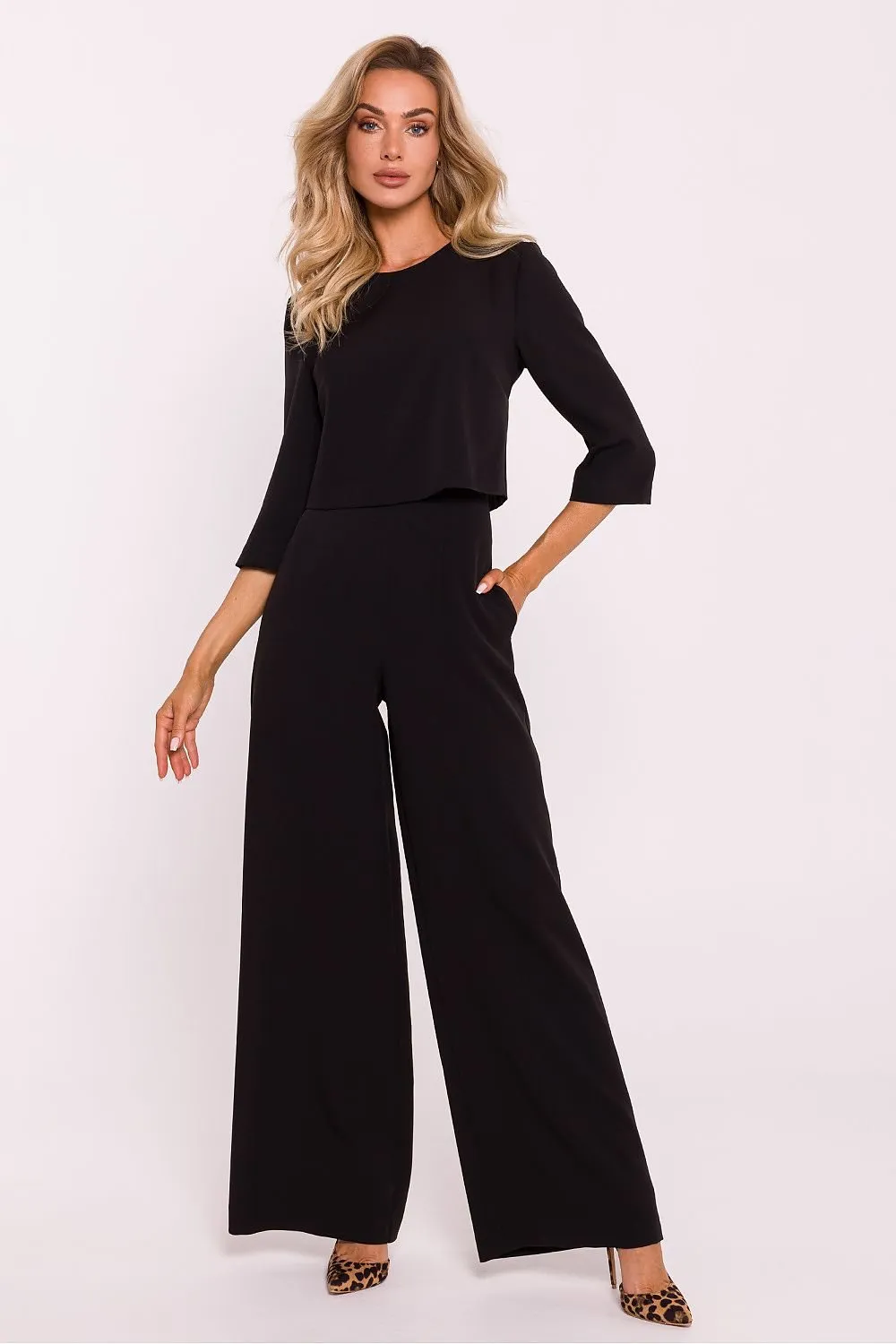 TEEK - Cropped Suit Top Flared Leg Jumpsuit