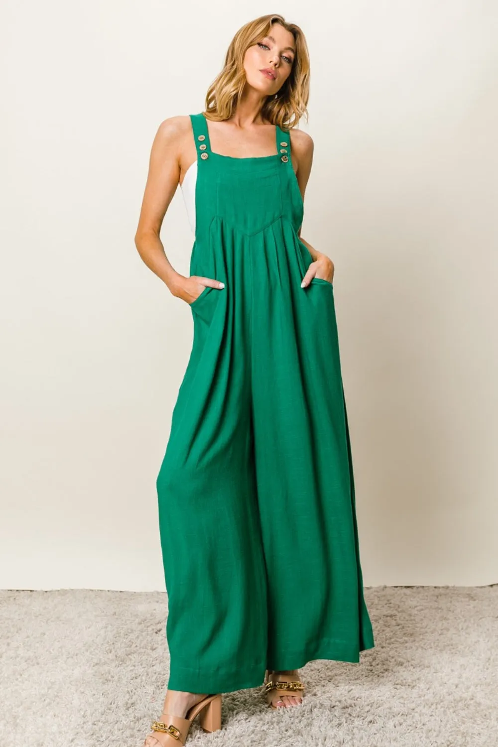 Texture Sleeveless Wide Leg Jumpsuit