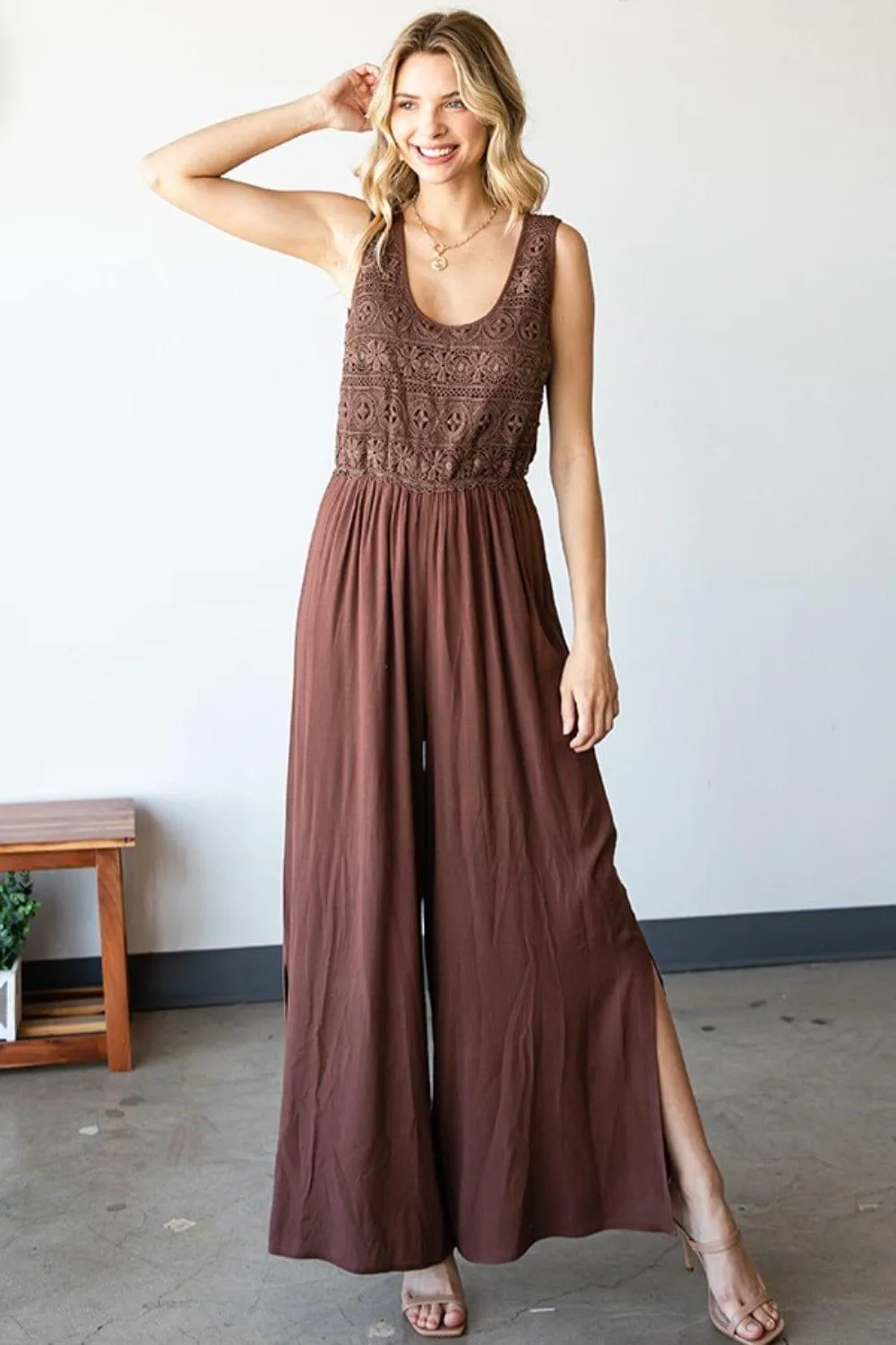 Tie Back Sleeveless Wide Leg Jumpsuit