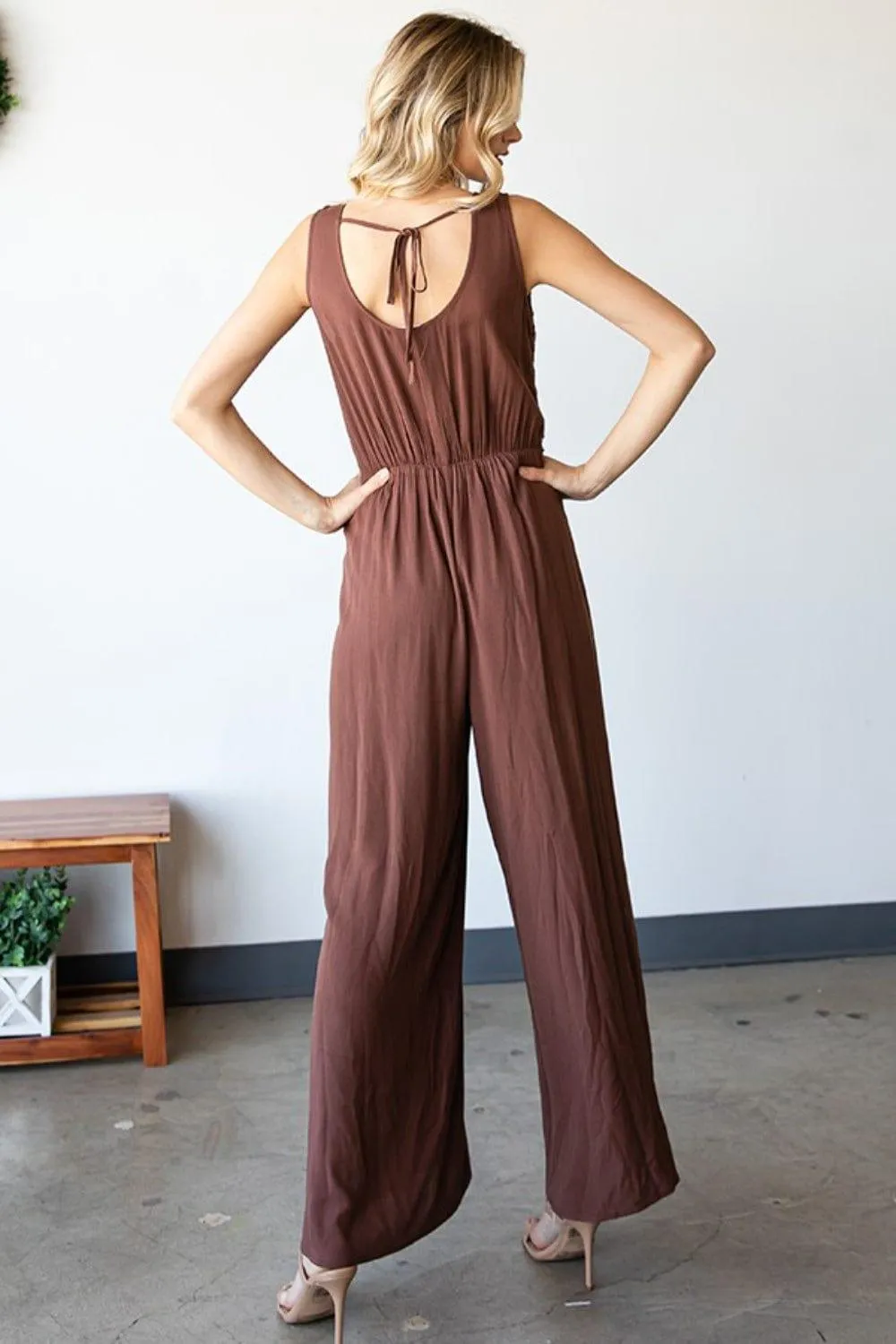 Tie Back Sleeveless Wide Leg Jumpsuit