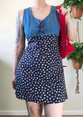 Vintage Denim Top Floral Mini Dress - 2X