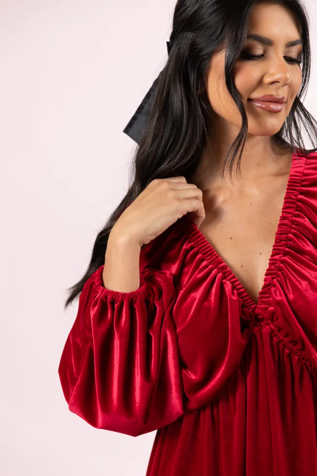 Warmest Wishes Red Babydoll Cut Velvet Mini Dress