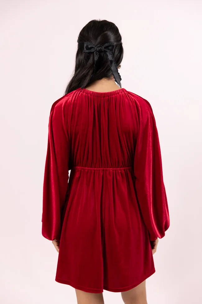 Warmest Wishes Red Babydoll Cut Velvet Mini Dress