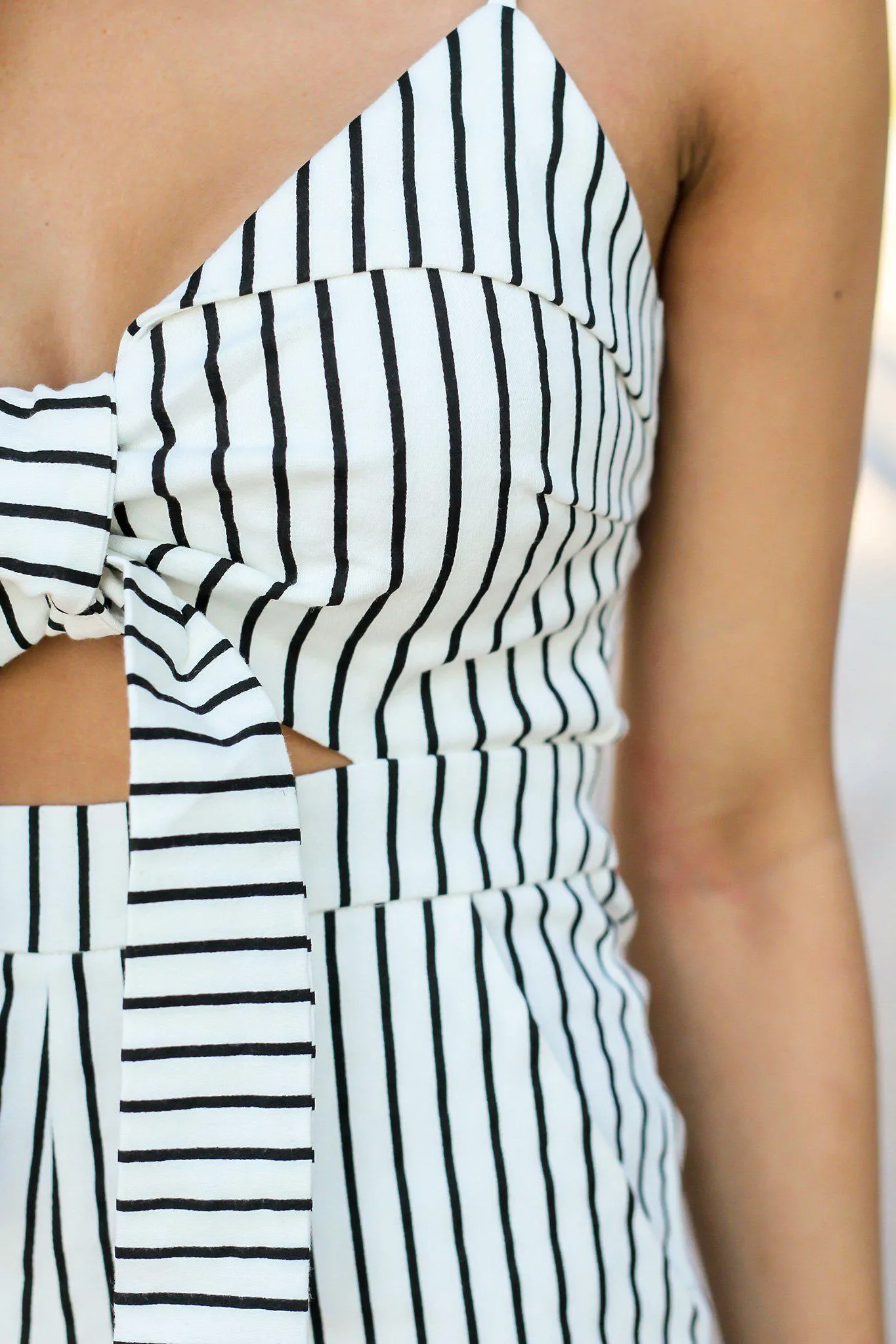 White and Black Striped Jumpsuit