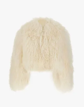 White Cropped Lamb Fur Coat