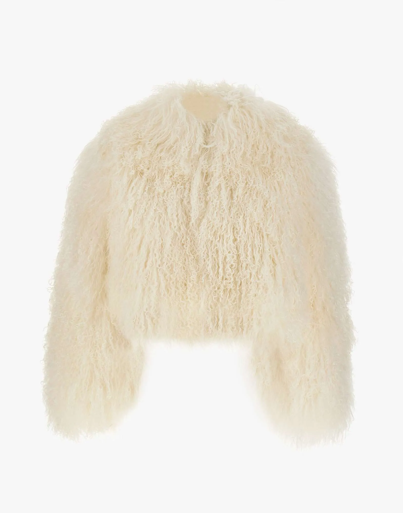 White Cropped Lamb Fur Coat