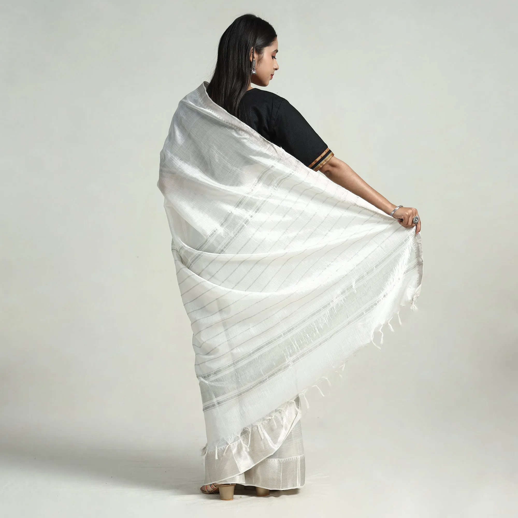 White - Mangalagiri Handloom Silk Cotton Saree with Zari Border