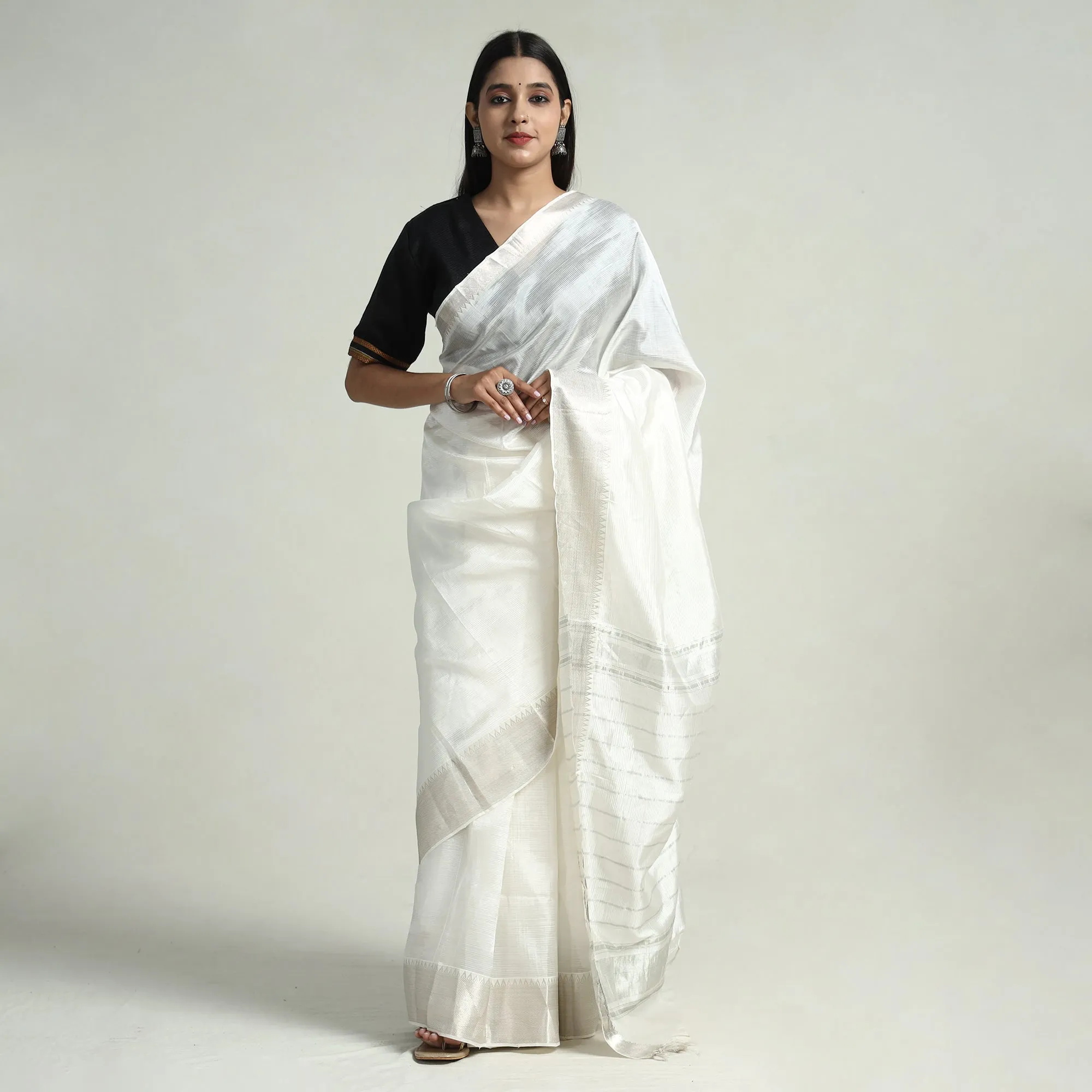 White - Mangalagiri Handloom Silk Cotton Saree with Zari Border