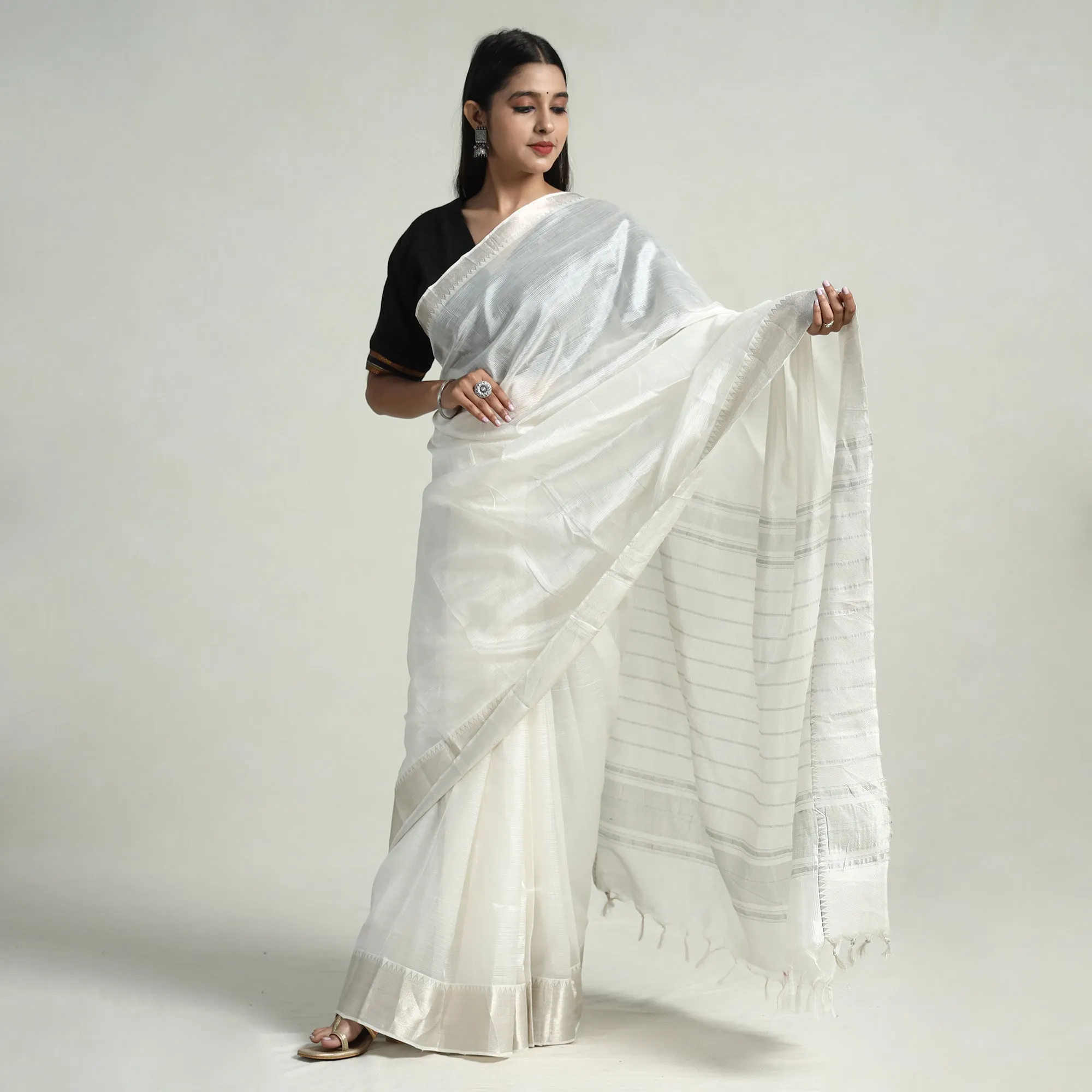 White - Mangalagiri Handloom Silk Cotton Saree with Zari Border