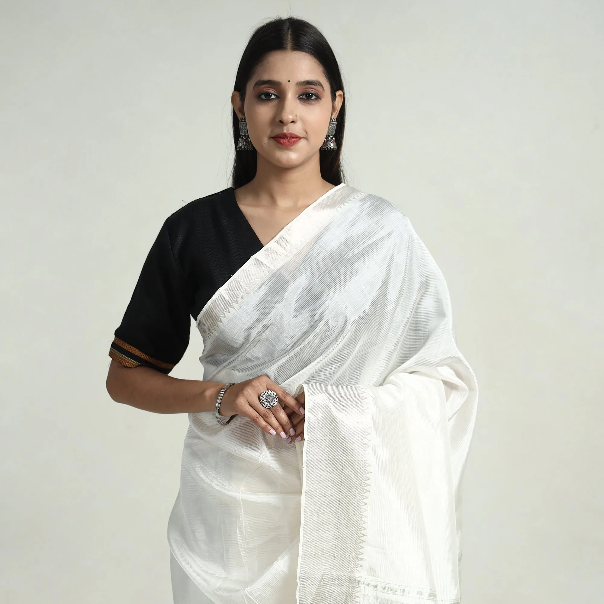 White - Mangalagiri Handloom Silk Cotton Saree with Zari Border