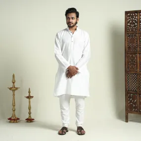 White - Plain Dyed Slub Silk Men Long Kurta