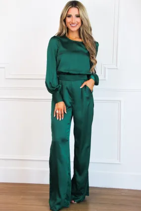 Winter Chic Satin Jumpsuit: Emerald