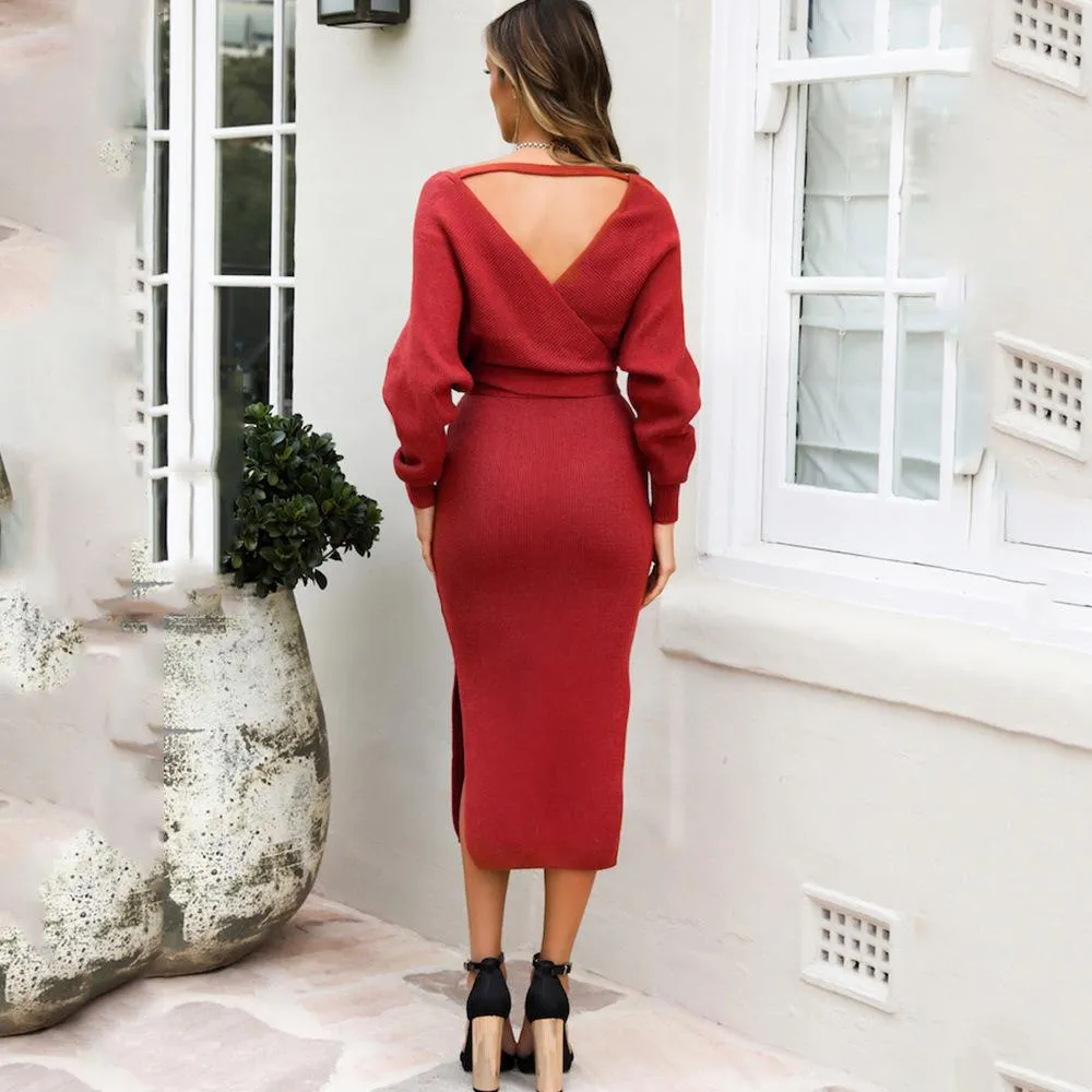 Women Knitting Bodycon Midi Dresses