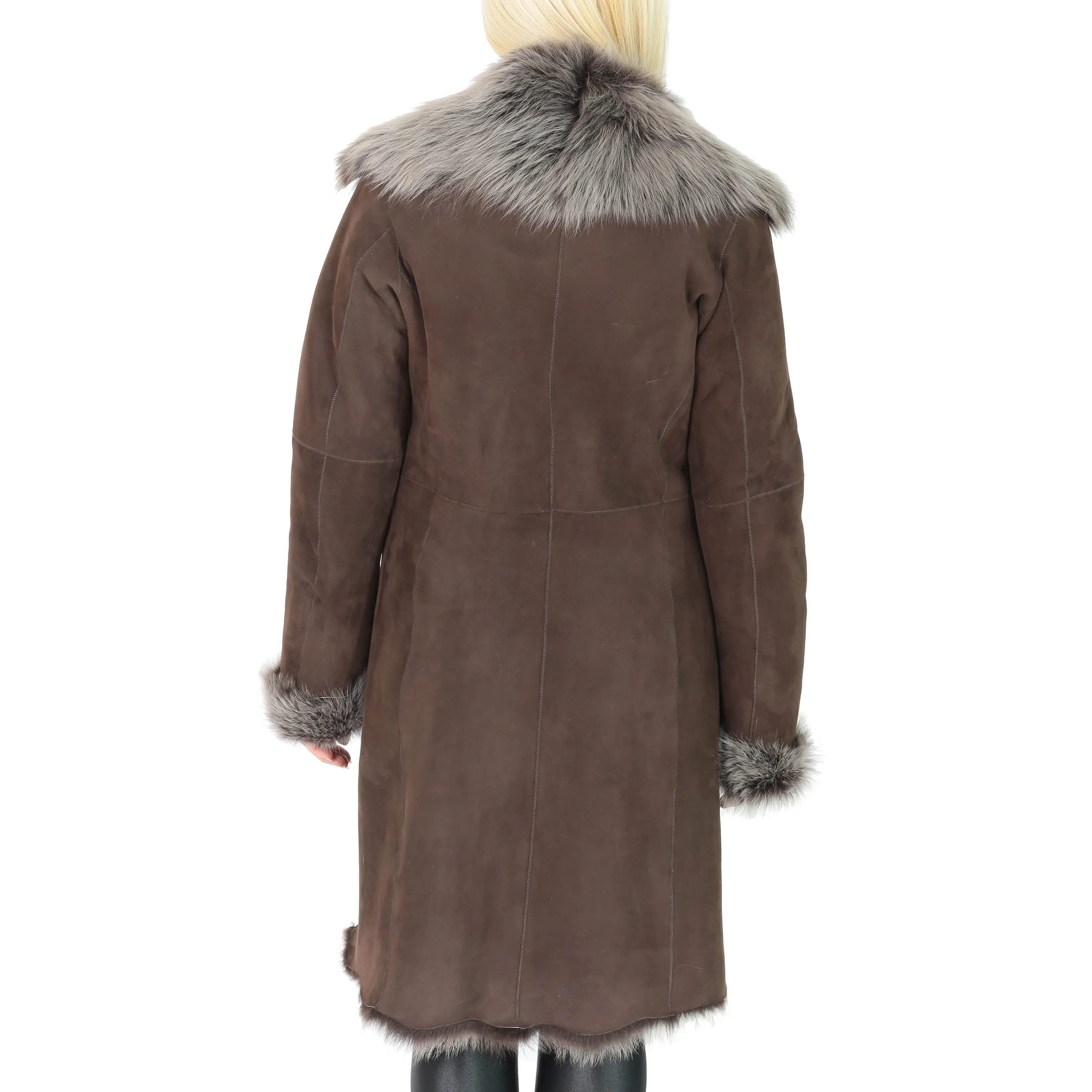 Womens 3/4 Length Toscana Shearling Luxury Coat Brown Brissa