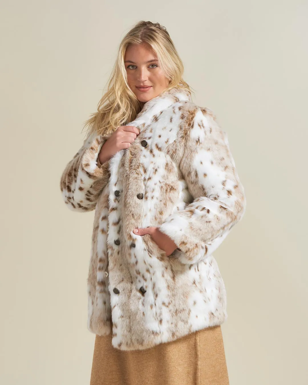 Women's Faux Fur Coat | Siberian Snow Leopard Print