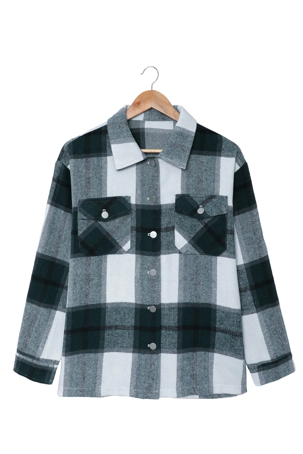 Womens Khaki Plaid Print Shirt Coat