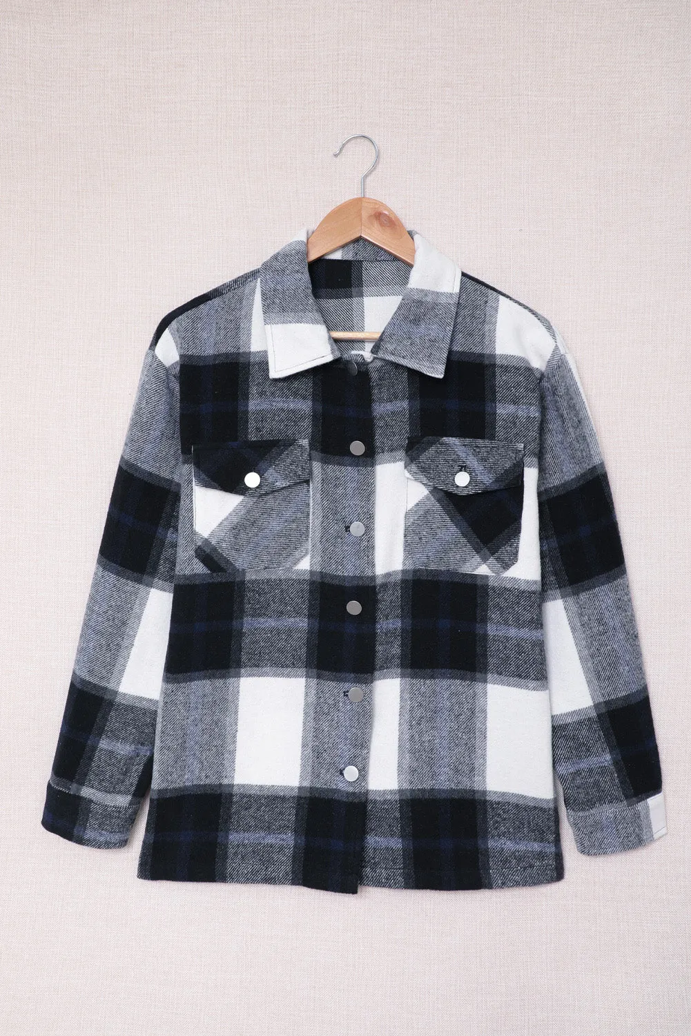 Womens Khaki Plaid Print Shirt Coat