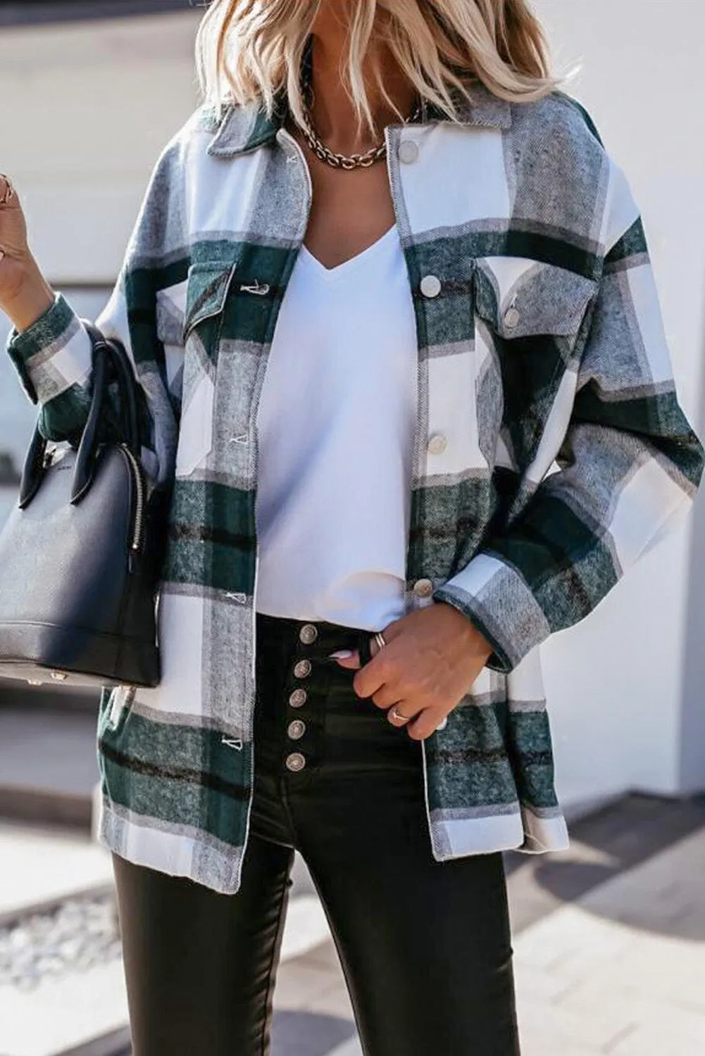 Womens Khaki Plaid Print Shirt Coat