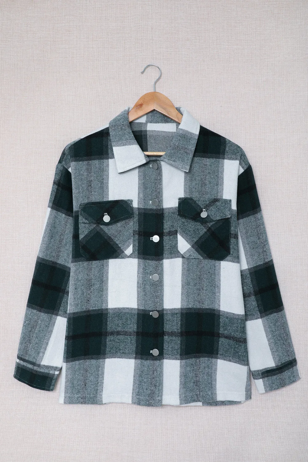 Womens Khaki Plaid Print Shirt Coat