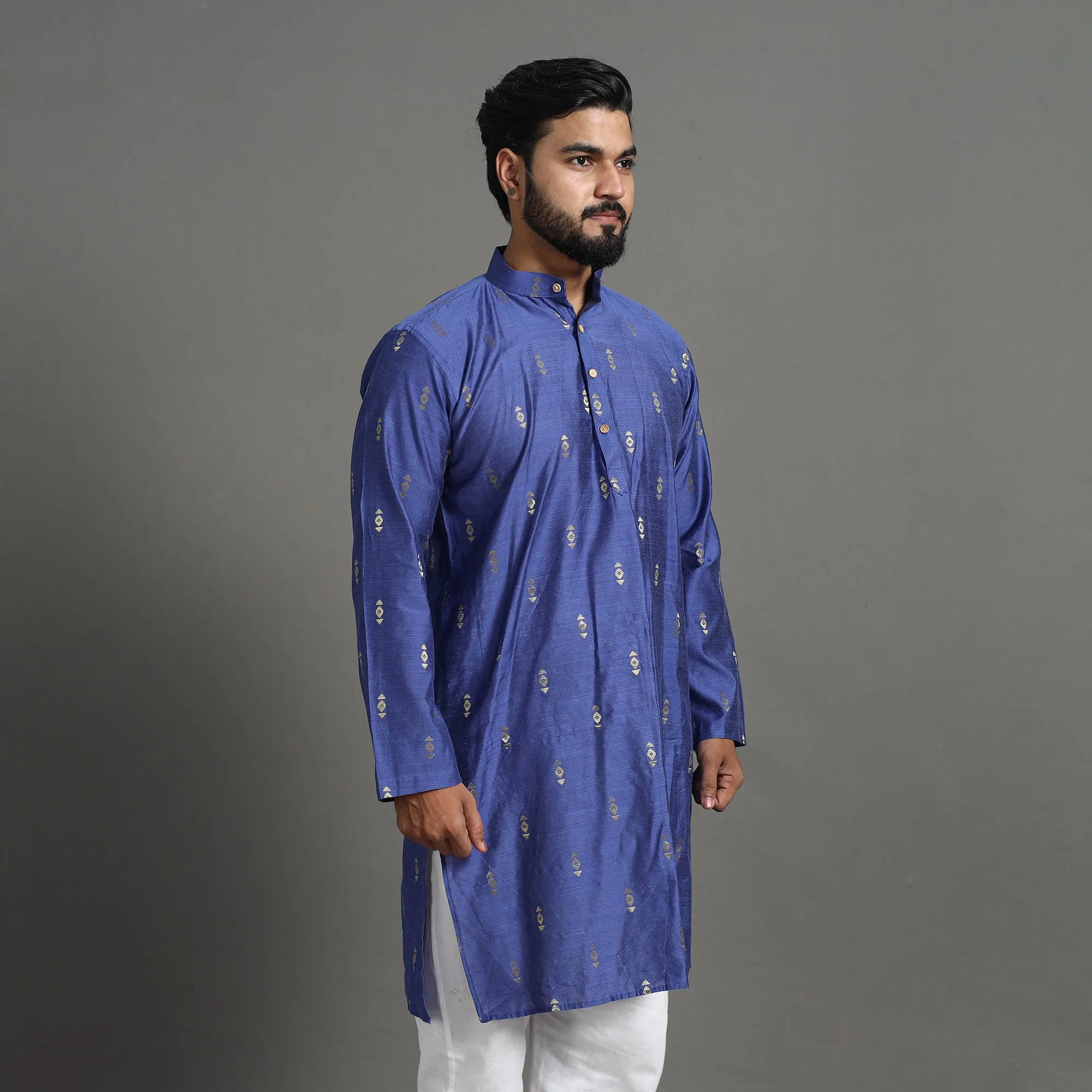 Zari Buti Spun Dupion Viscose Silk Plain Men Kurta 02