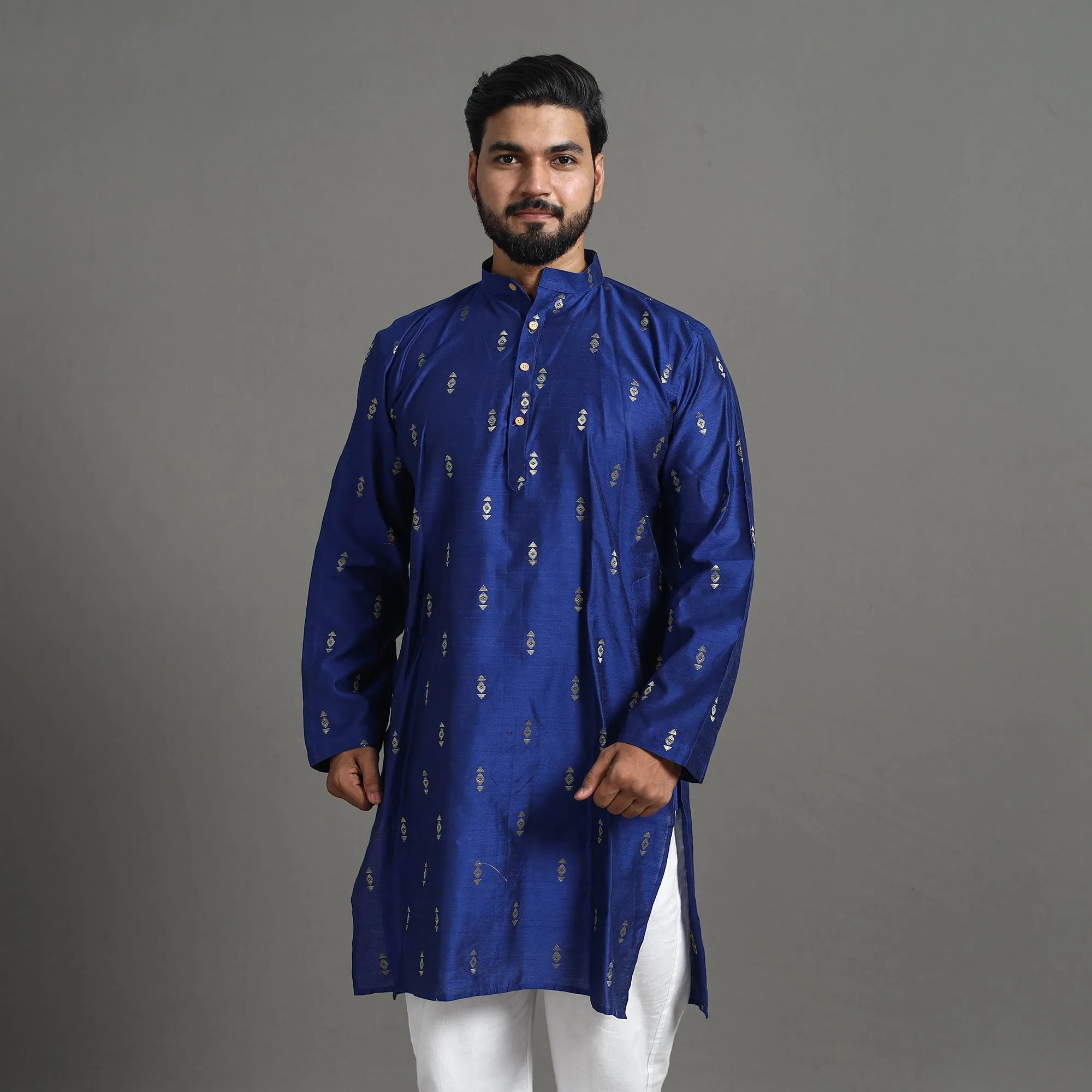 Zari Buti Spun Dupion Viscose Silk Plain Men Kurta 03