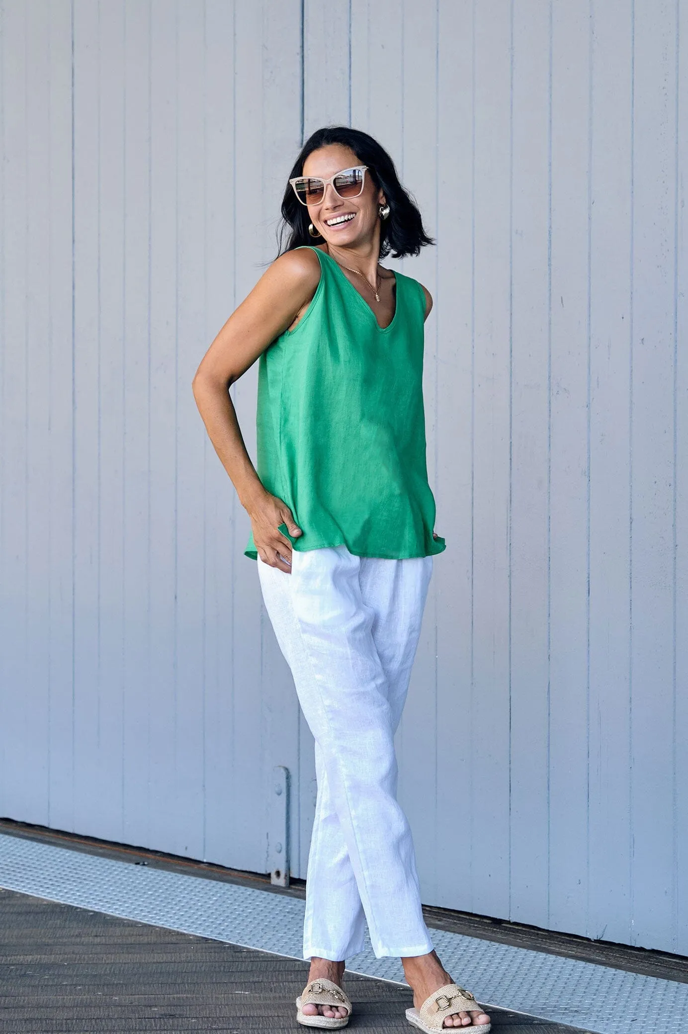 Zoe Linen Sleeveless Top Emerald